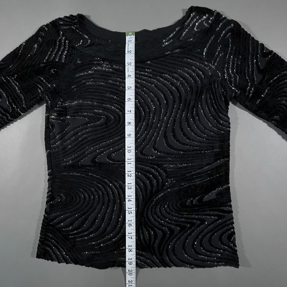 Conrad C Petite Black Top Partially Sheer with‎ Metallic/Black Design Size XS/TP - Picture 3 of 12